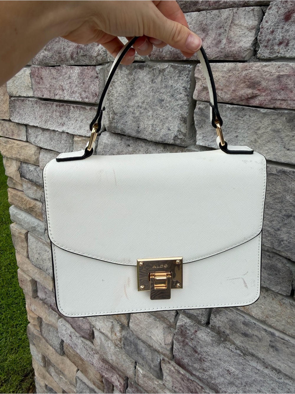 Aldo White Top-Handle Satchel with Gold Lock